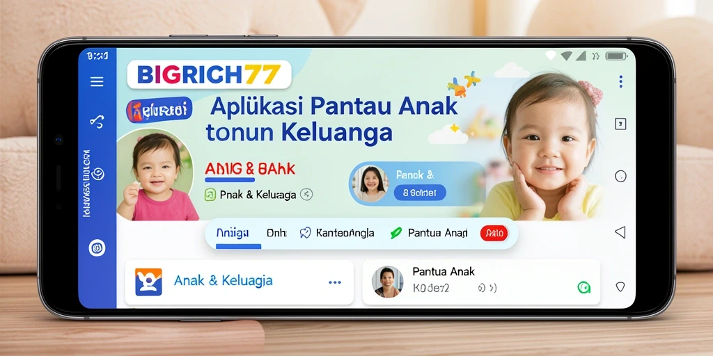 Tampilan antarmuka aplikasi BIGRICH77 untuk pemantauan anak.