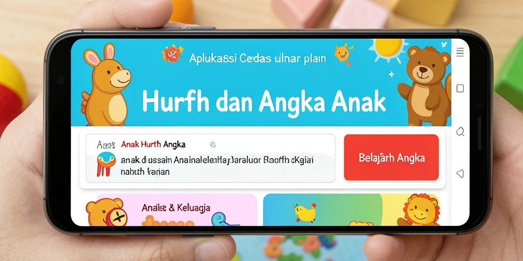Tampilan utama aplikasi IDN89 dengan fitur Belajar Huruf dan Angka.