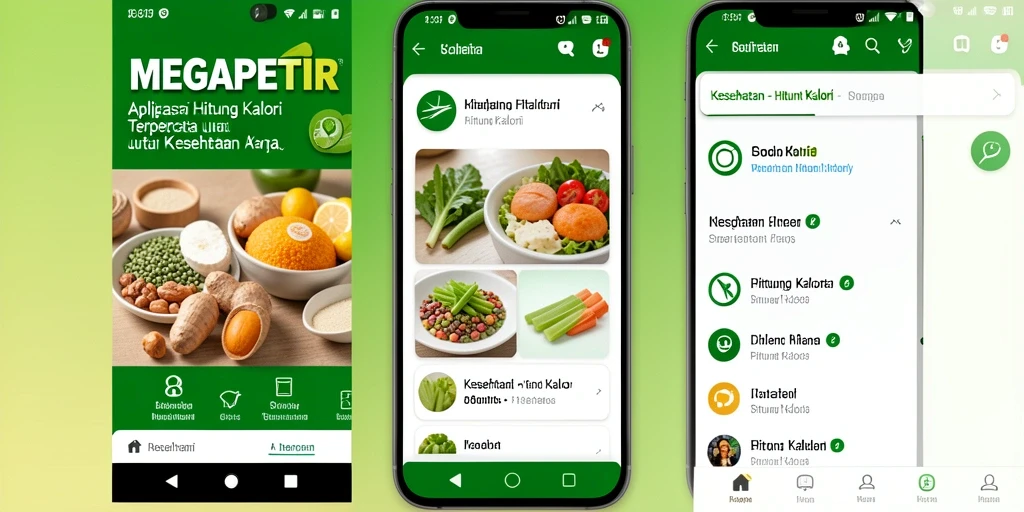 Antarmuka pengguna MEGAPETIR menampilkan fitur Hitung Kalori yang intuitif.