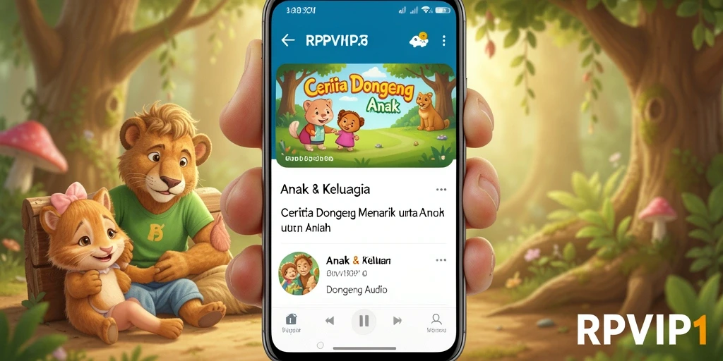 Antarmuka RPVIP1 dengan pilihan dongeng audio yang menarik untuk anak.