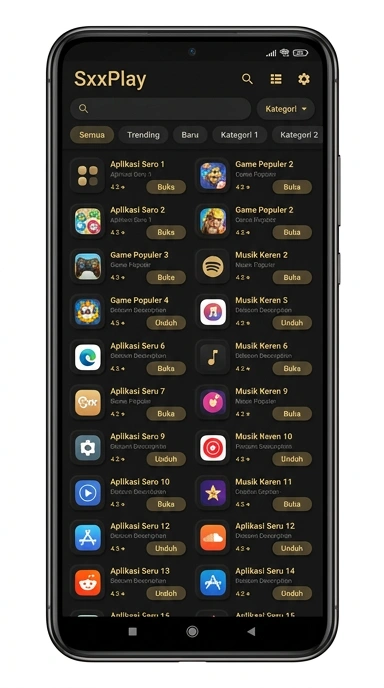 Tampilan katalog aplikasi sxxplay