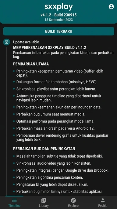 Tampilan riwayat versi sxxplay